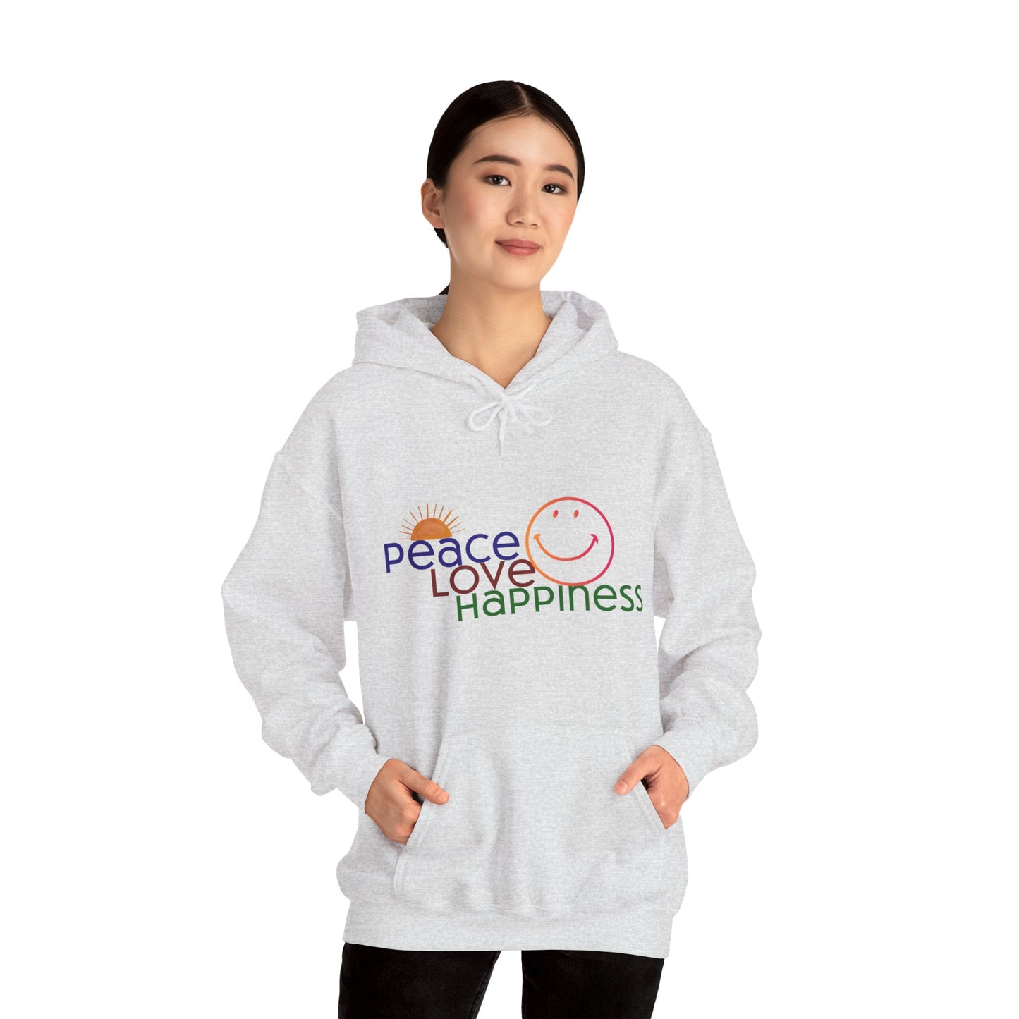 Sweat à capuche - Motif Paix Amour Bonheur