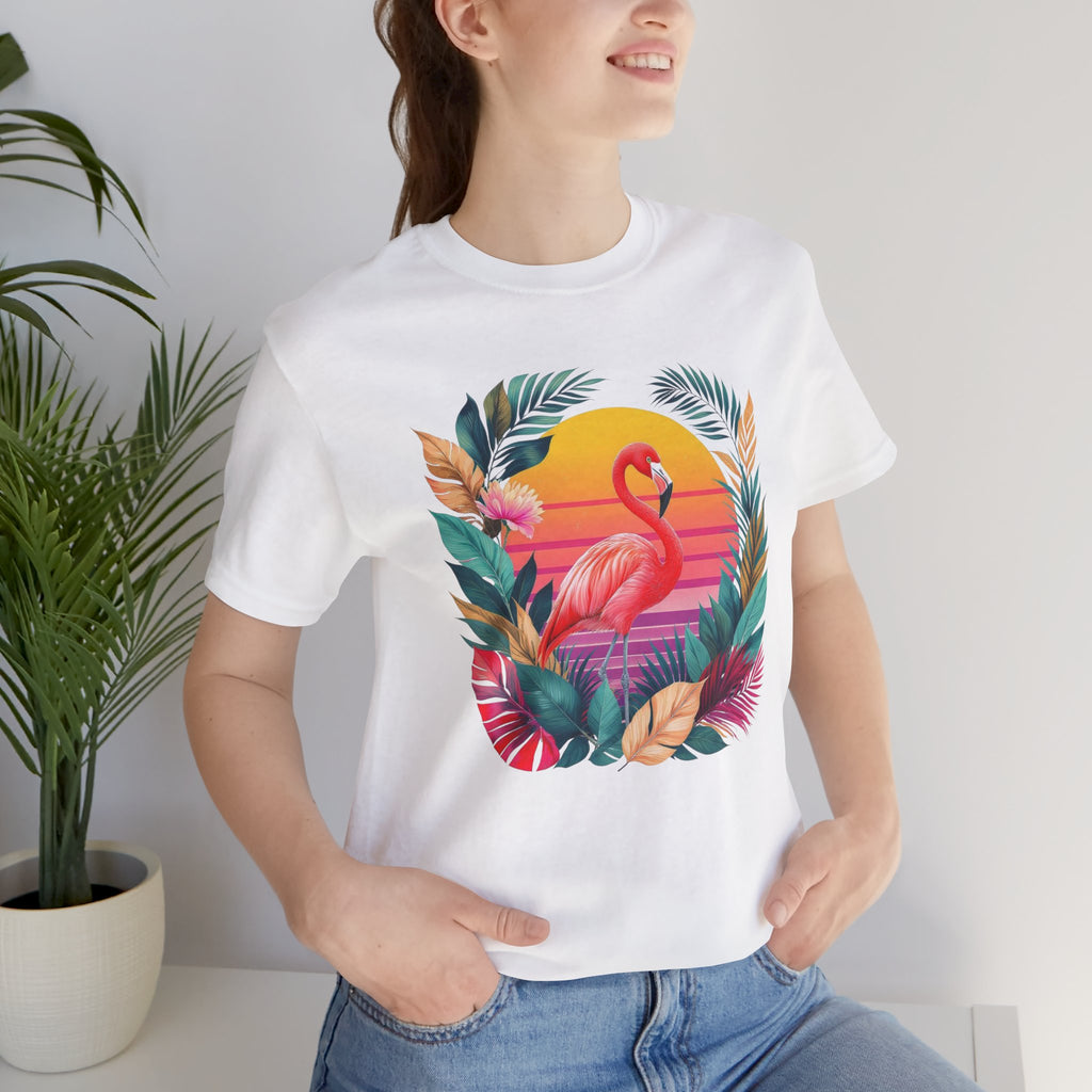 T-shirt Flamant Rose Tropical – Coucher de Soleil Vintage