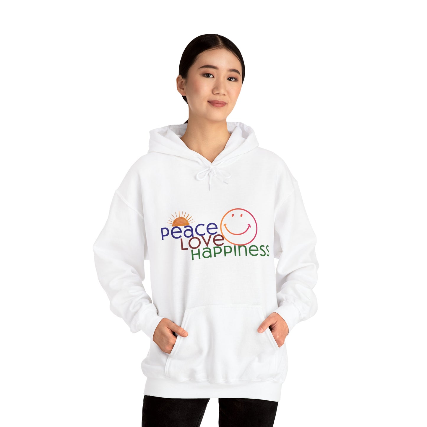 Sweat à capuche - Motif Paix Amour Bonheur