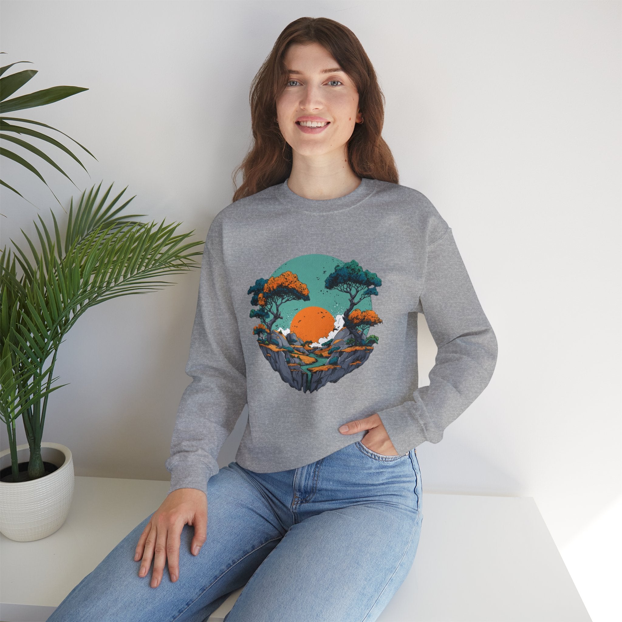 Colorful landscape print sweatshirt