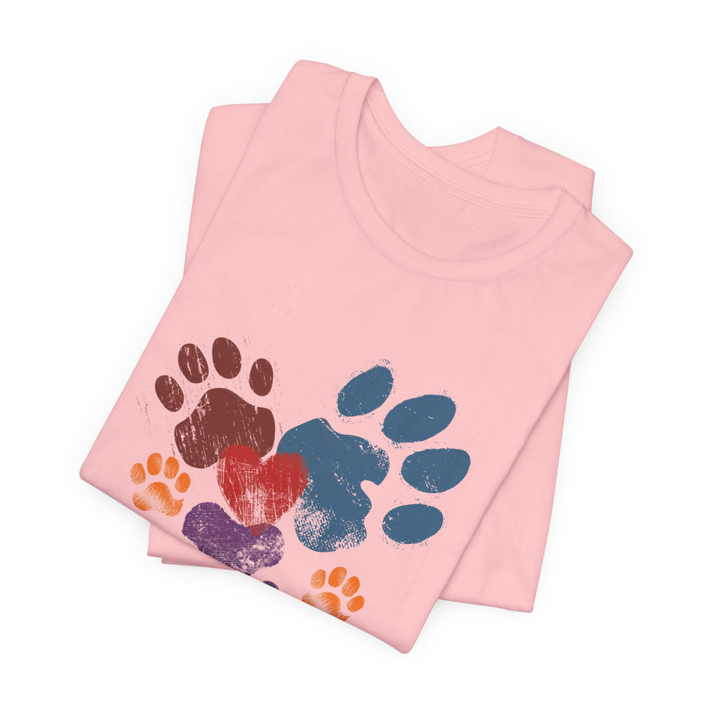Animal Lover T-Shirt — Dog & Cat Paw Print Hearts | Trendy Unisex Tee