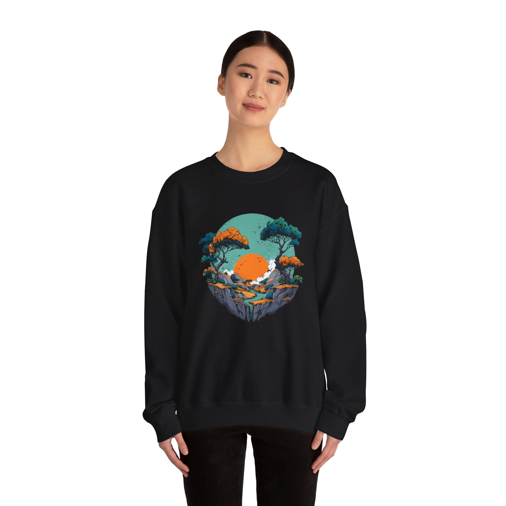 Colorful landscape print sweatshirt