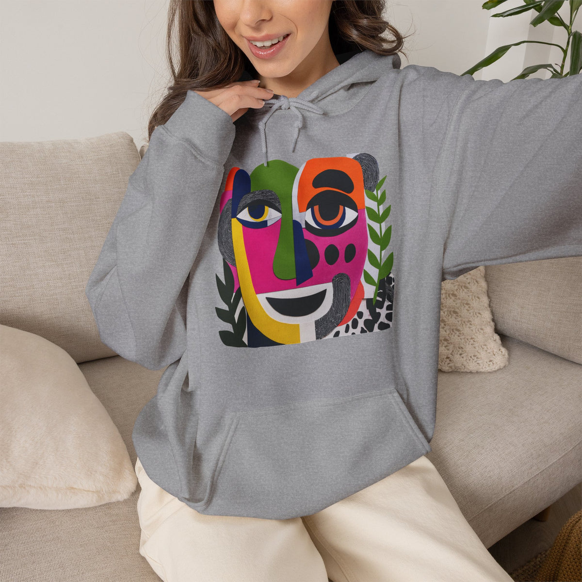 Hoodie visage abstrait – Art moderne coloré