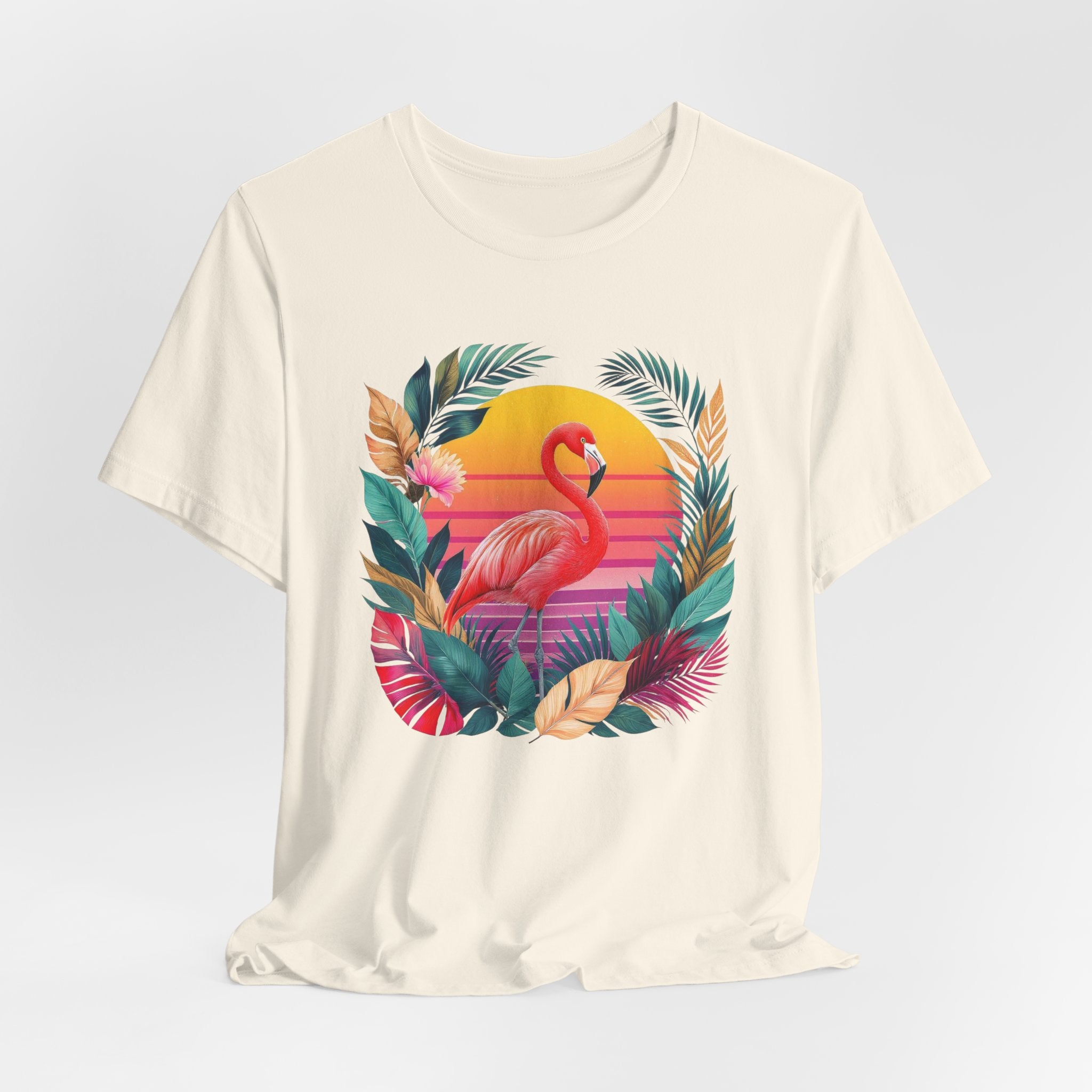 T-shirt Flamant Rose Tropical – Coucher de Soleil Vintage