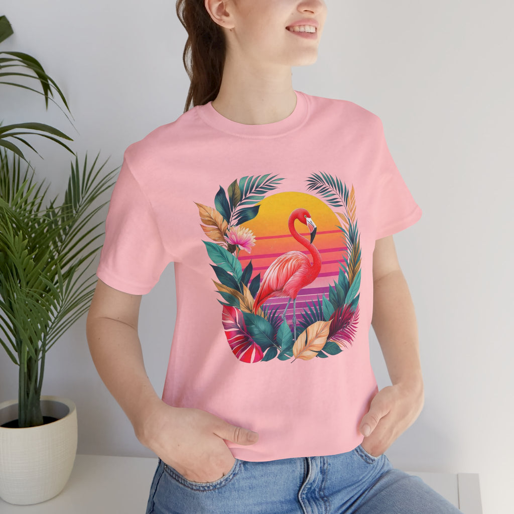 T-shirt Flamant Rose Tropical – Coucher de Soleil Vintage