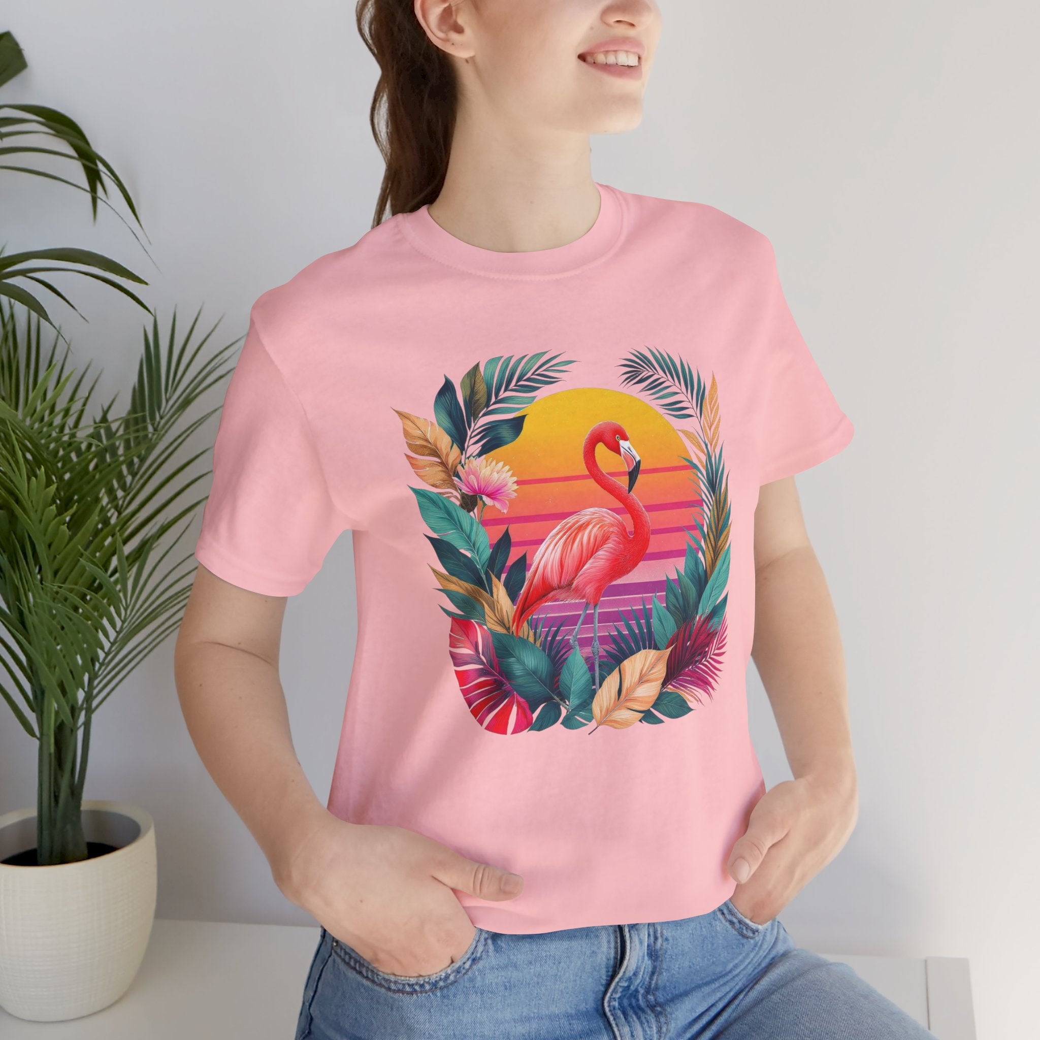 T-shirt Flamant Rose Tropical – Coucher de Soleil Vintage