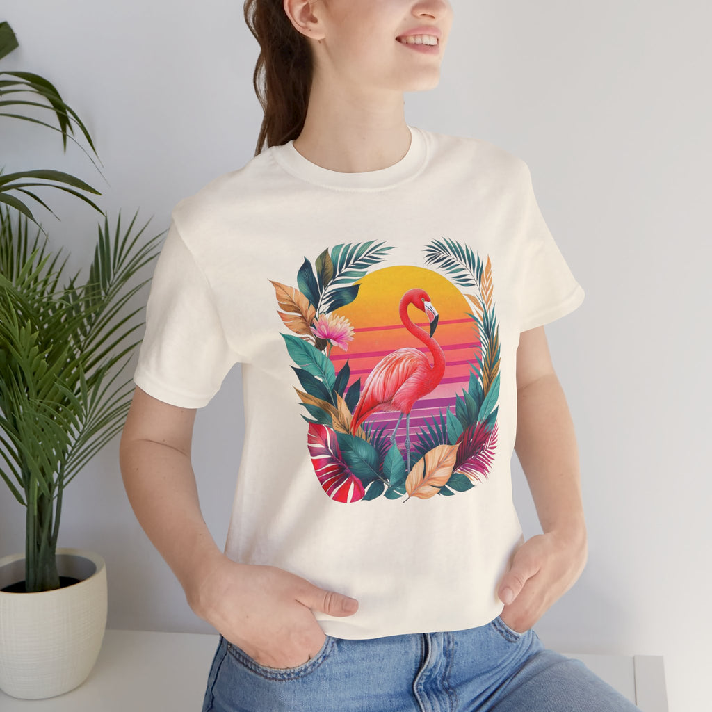 T-shirt Flamant Rose Tropical – Coucher de Soleil Vintage