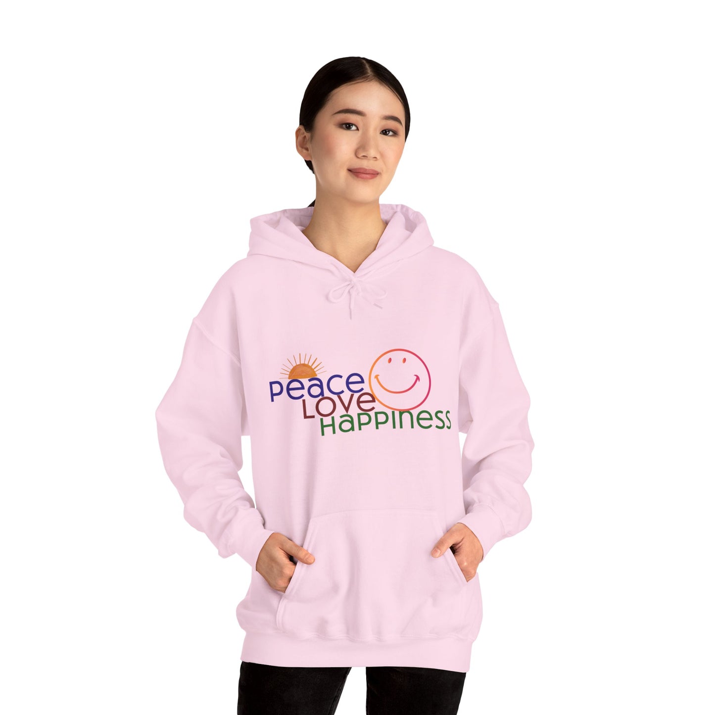Sweat à capuche - Motif Paix Amour Bonheur