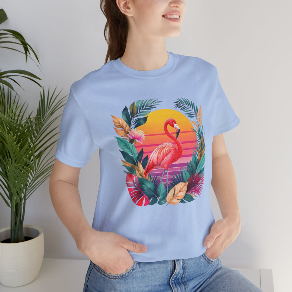 T-shirt Flamant Rose Tropical – Coucher de Soleil Vintage