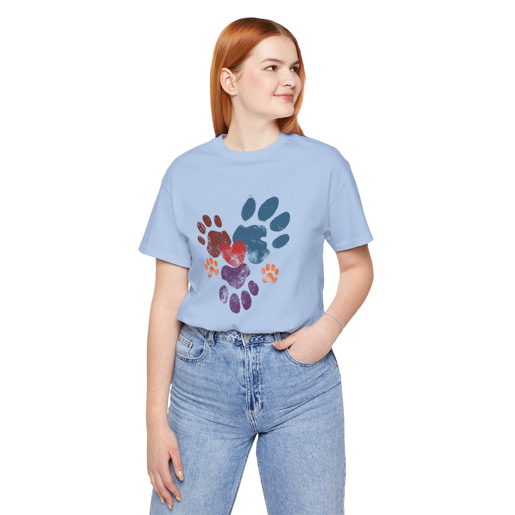 Animal Lover T-Shirt — Dog & Cat Paw Print Hearts | Trendy Unisex Tee