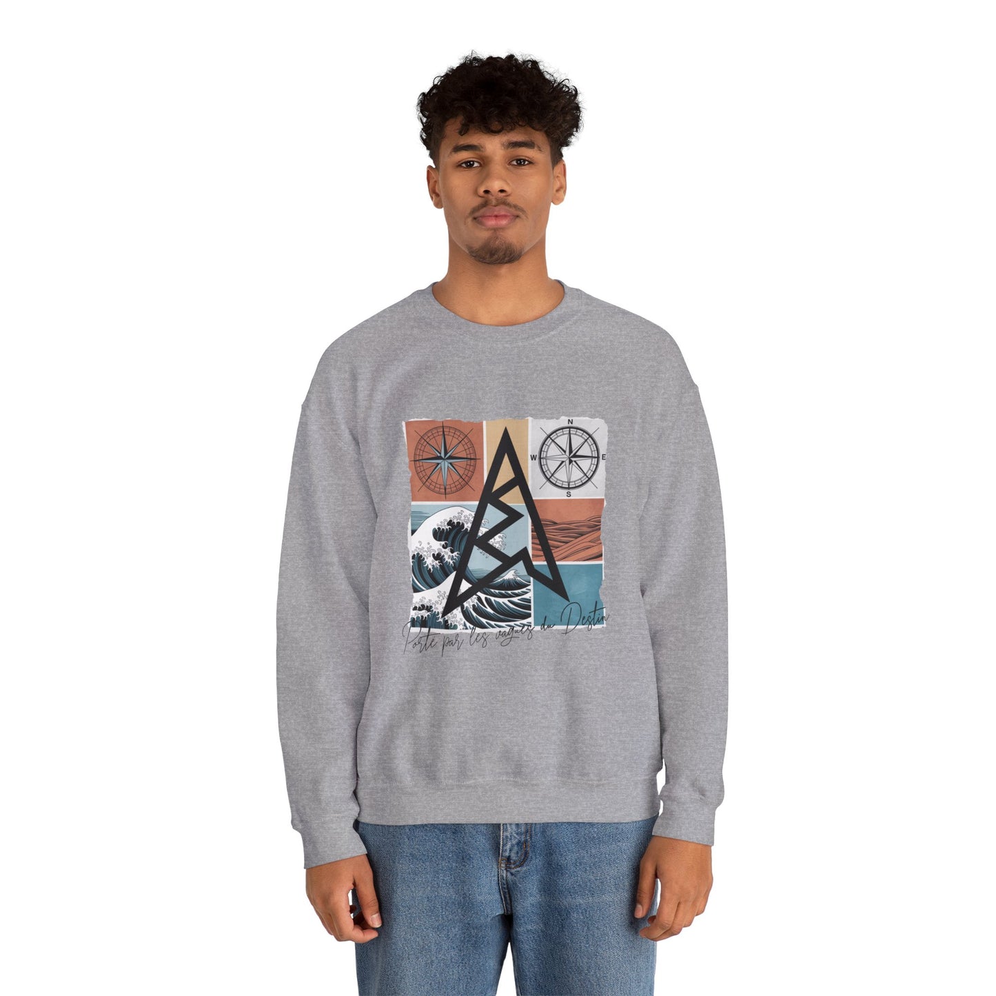 Sweat-shirt Aventure - Motif Boussole et Montagne