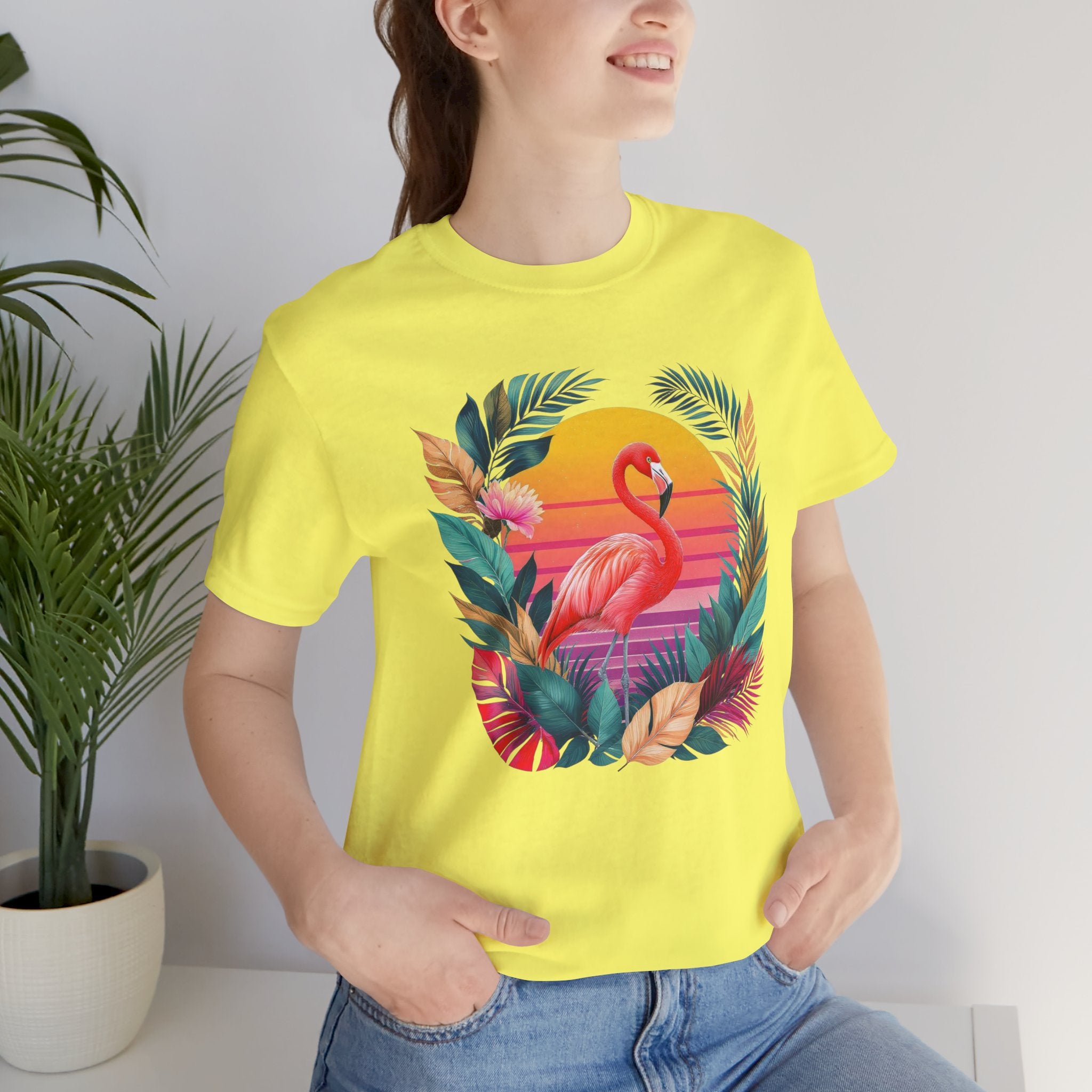 T-shirt Flamant Rose Tropical – Coucher de Soleil Vintage