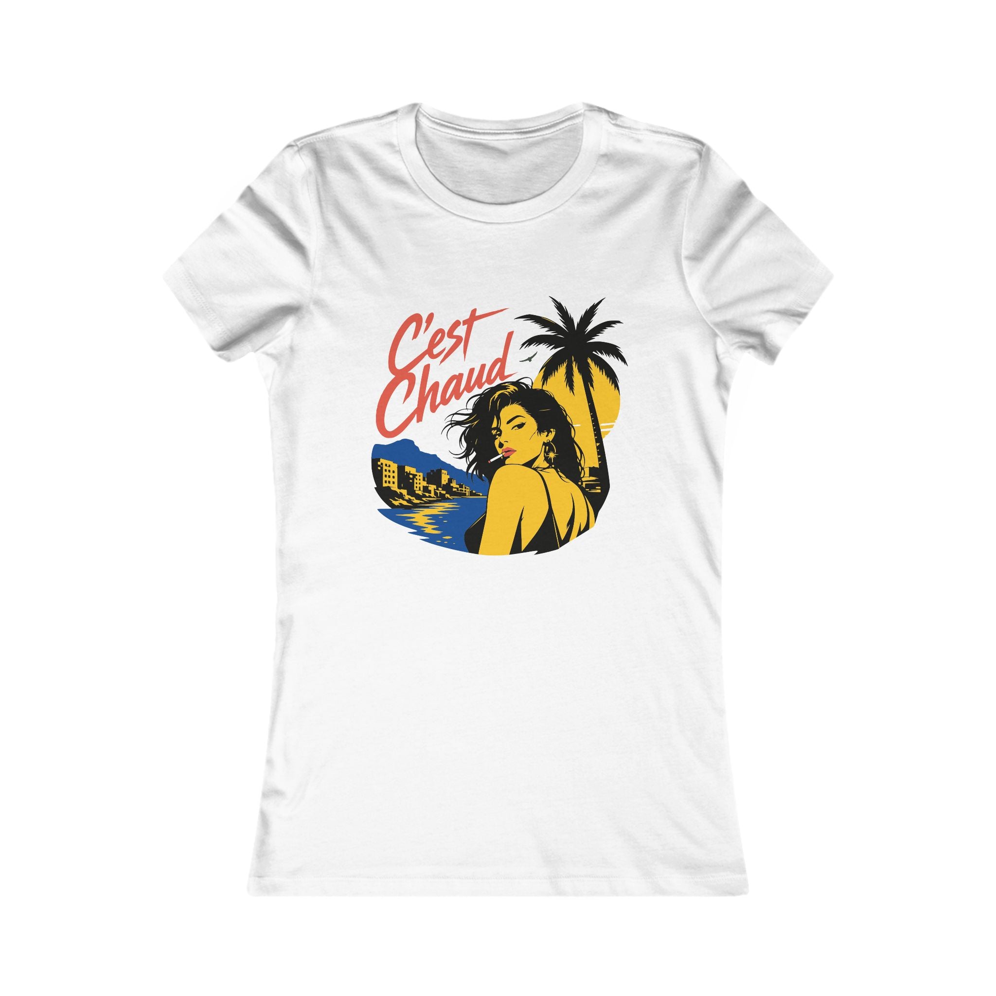 T-shirt Femme – « C'est Chaud » avec Graphique de Plage Rétro