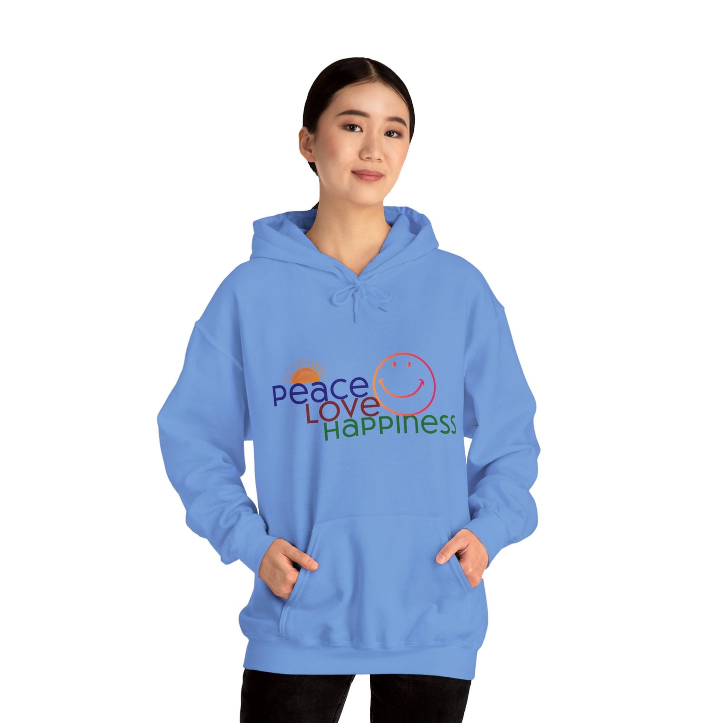 Sweat à capuche - Motif Paix Amour Bonheur