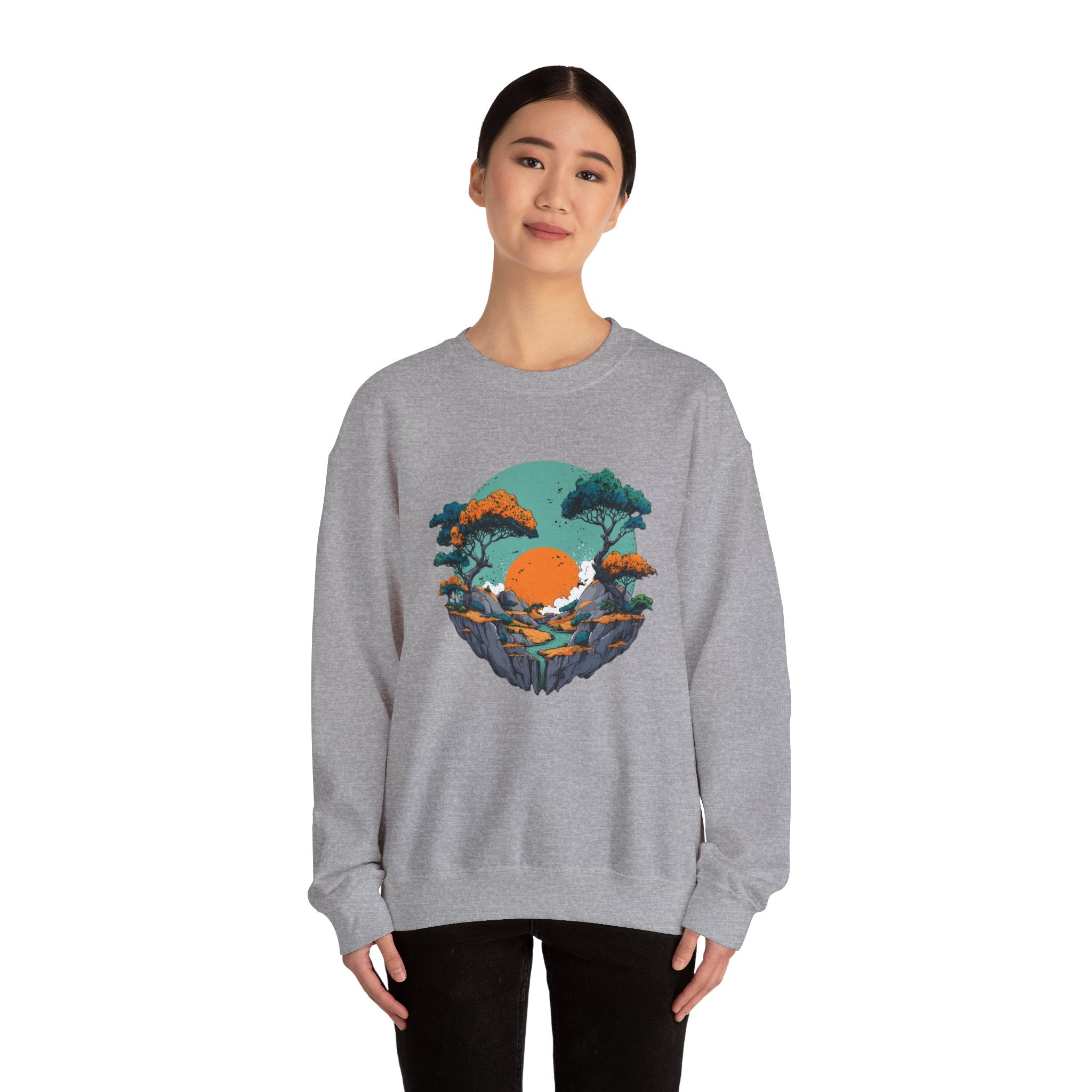 Colorful landscape print sweatshirt
