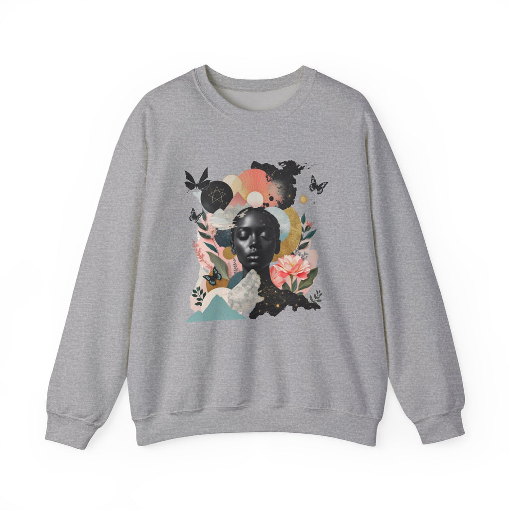 sweatshirt gris motif d'Afrique fleuris
