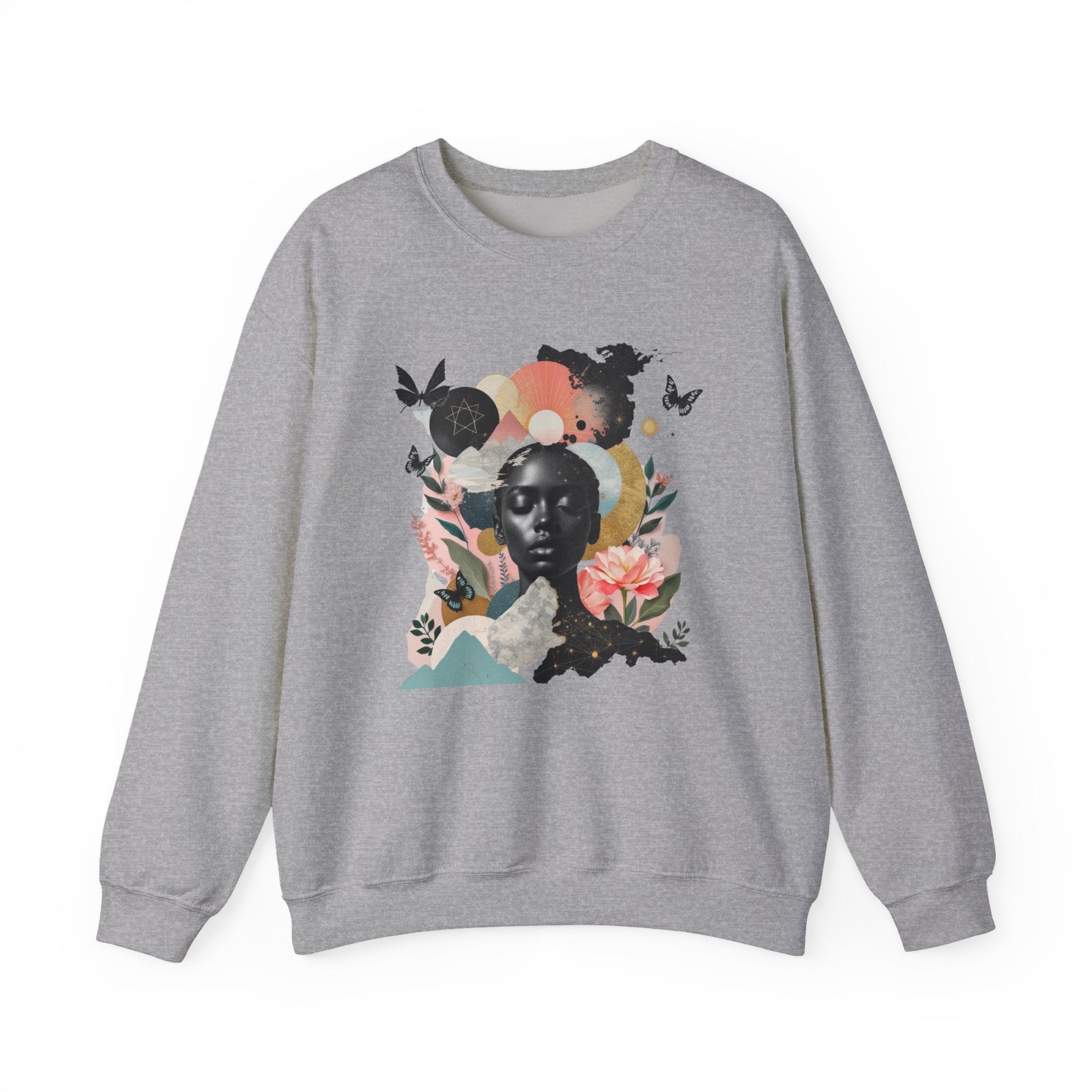 sweatshirt gris motif d'Afrique fleuris