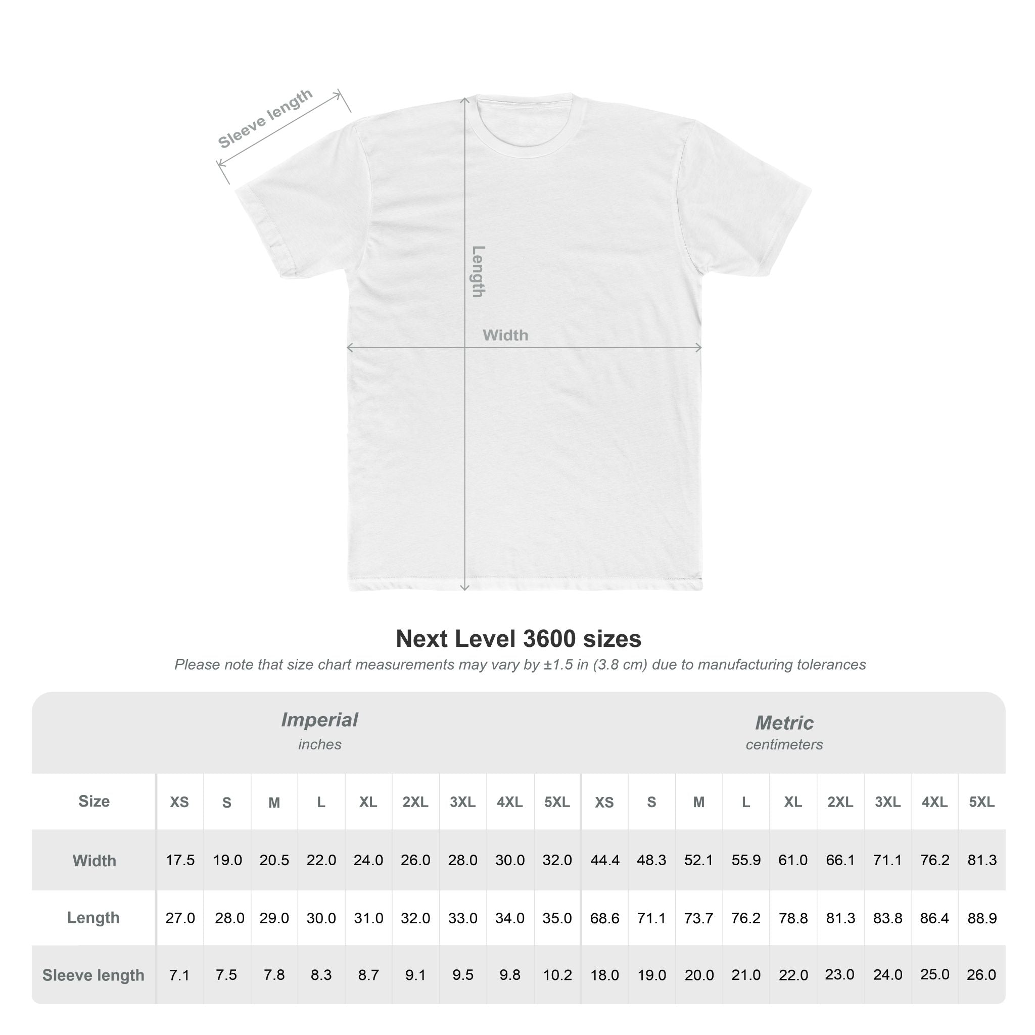 t-shirt grandeur/size chart