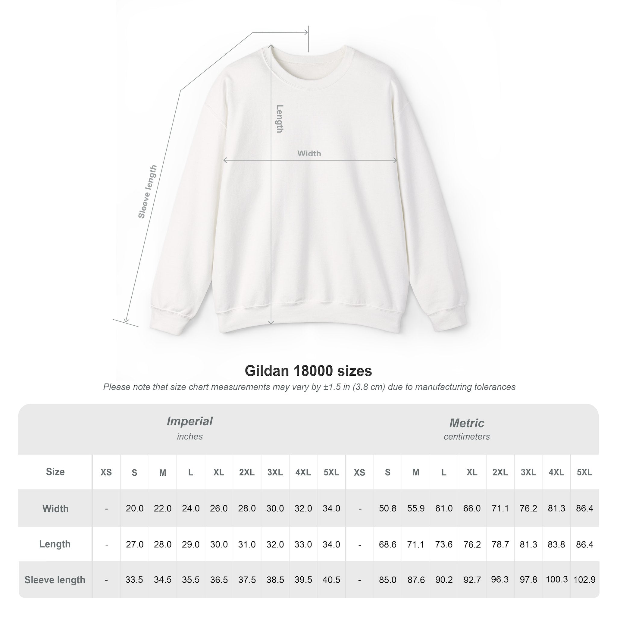 sweatshirt mesures