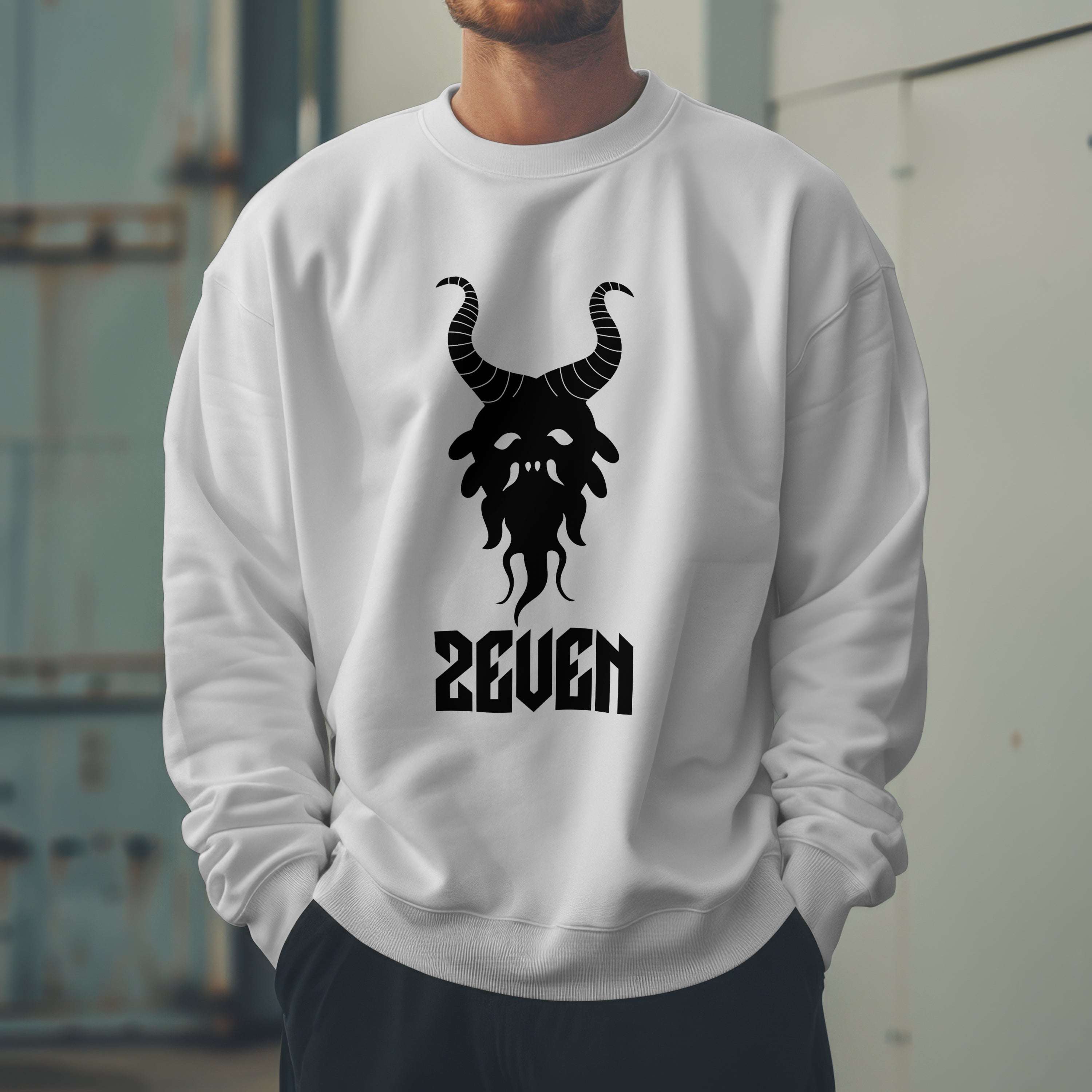 white sweatshirt for men evil